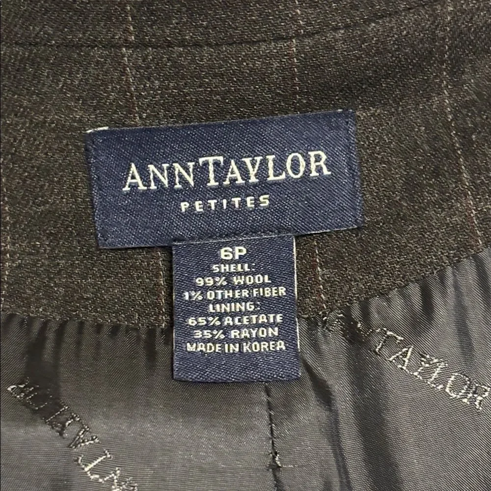 Ann Taylor Women's Wool Blazer Dark Gray Grey Pinstripe Business Jacket Size 6P